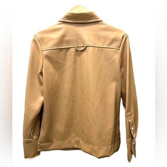 Staud Nwt Lynn Vegan Leather Collared Shirt In Doe Size Xs. - Picture 7 of 11